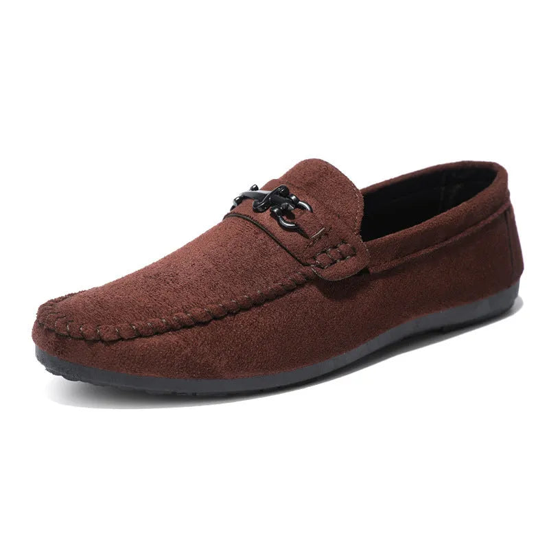 Men's black and brown waterproof PU leather slip-on loafers with rubber soles