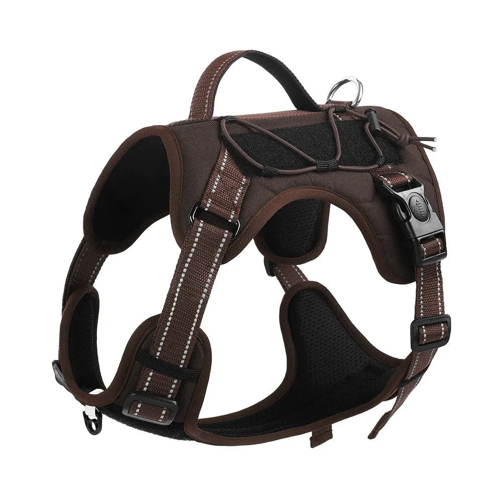 Reflective dog harness with hand-holding rope in adjustable sizes and multiple colour options