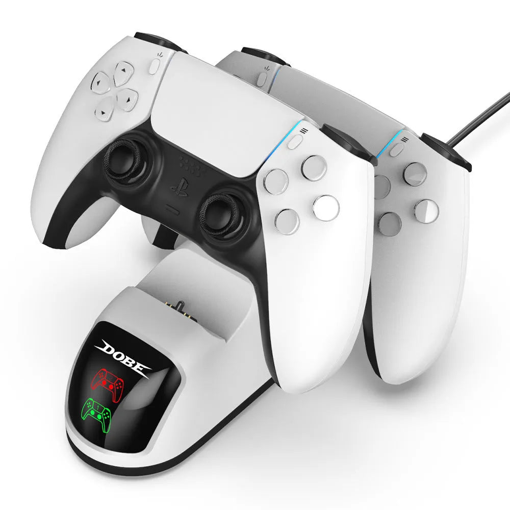 Type-C USB contact charger with LED breathing light and handle, shown in green and blue illuminated versions.
