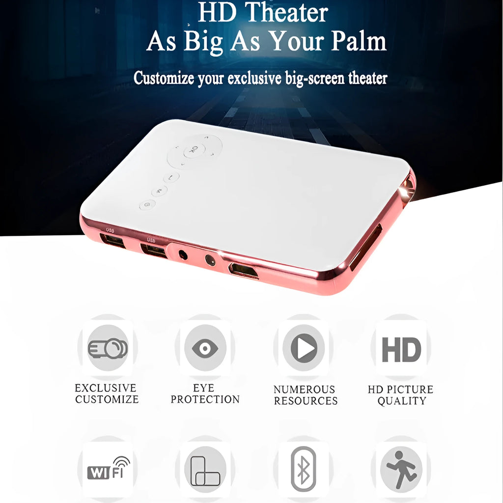 M6S miniature portable Android DLP projector in white and rose gold with 32GB memory