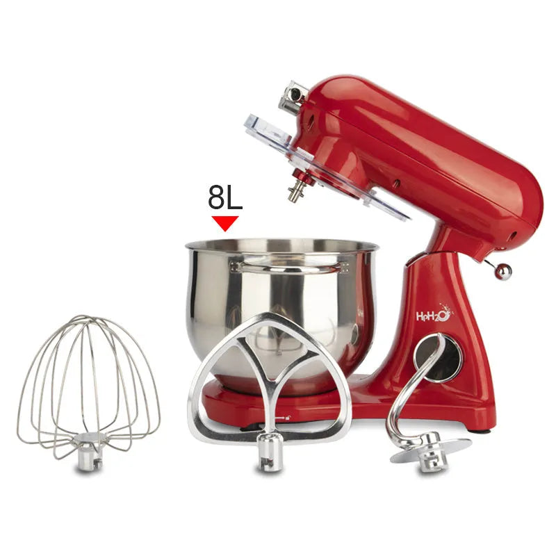 Red SM-1522ML 1800W stand mixer with 8L stainless steel bowl and three mixing attachments
